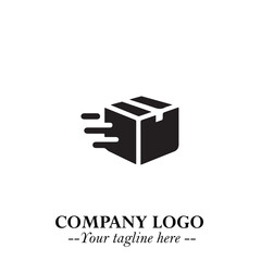 Box Moving Fast Symbol in Black on the White Background with Dynamic Delivery Design