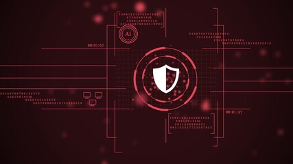 futuristic user interface for system protection and security status. cybersecurity hud with a red shield and ai processing animation. futuristic cybersecurity defense and threat detection. - Powered by Adobe