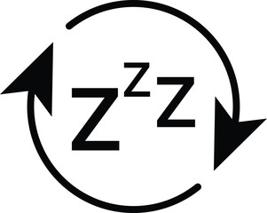 Minimal line vector icon showing a sleep or rest symbol combined with motion arrows, representing calmness, patience, stillness, or waiting for the right moment