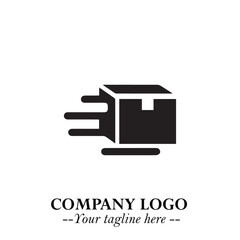 Box Moving Fast Symbol in Black on the White Background with Dynamic Delivery Design