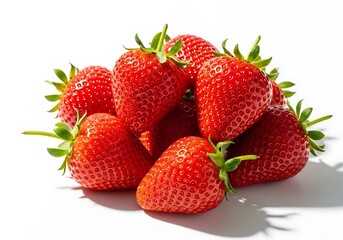 Pile of Fresh Ripe Strawberries on White Background.