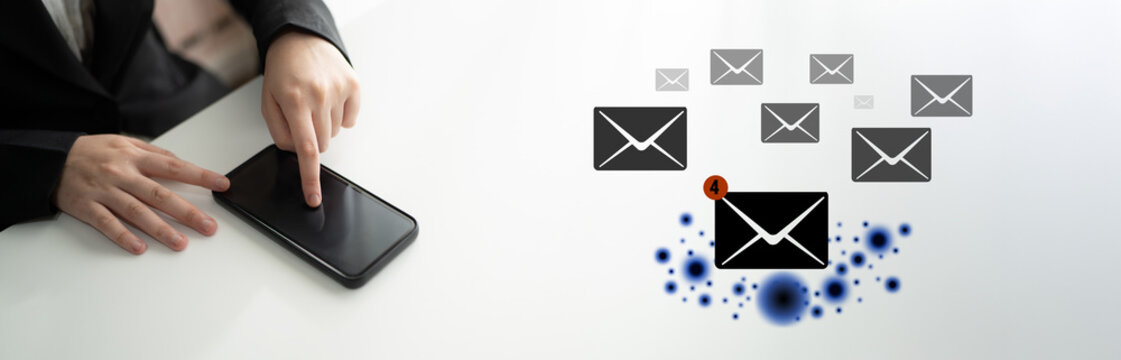 An email inbox with a new message notification alert. A concept of digital communication, correspondence, and unread electronic mail. Motif
