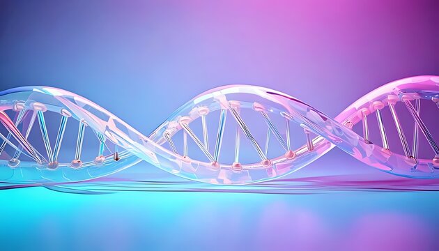 Abstract glowing dna helix with neon blue and pink lighting