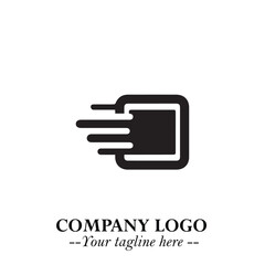 Box Moving Fast Symbol in Black on the White Background with Dynamic Delivery Design