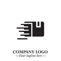 Box Moving Fast Symbol in Black on the White Background with Dynamic Delivery Design