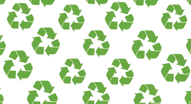 Eco-friendly seamless recycling pattern: green mobius loops, environment sustainability background.