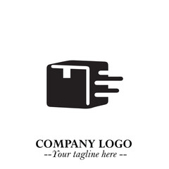 Box Moving Fast Symbol in Black on the White Background with Dynamic Delivery Design