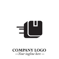 Box Moving Fast Symbol in Black on the White Background with Dynamic Delivery Design