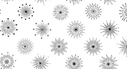 Obraz premium Intricate black ink starburst pattern on white background abstract geometric design