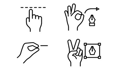 Hand Gesture Icons Set – Design, Drawing, and Interaction Line Symbols