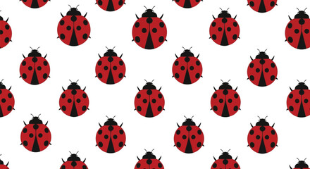 Seamless ladybug pattern cute insect vector art red ladybird background nature illustration © azad
