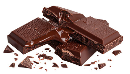 1. Broken Chocolate Bar Pieces with Crumbs, isolated on transparent background