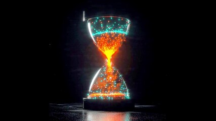 Glowing Hourglass With Orange And Teal Particles Flowing In A Timed Animation Effect Scene - Powered by Adobe