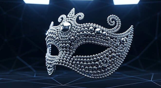 Intricate Silver Mask Design A Detailed, Ornate Creation with Spherical Elements