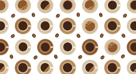 Top view coffee cup bean seamless pattern vector background cafe restaurant texture print design.