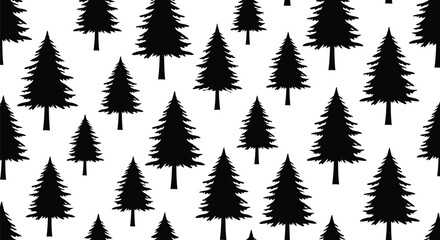 Obraz premium Black silhouette pine trees pattern forest woodland nature background evergreen conifer illustration
