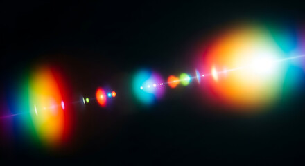 Vibrant rainbow lens flare effect creating a dynamic and colorful light display against a perfect for adding a touch of magic to your designs