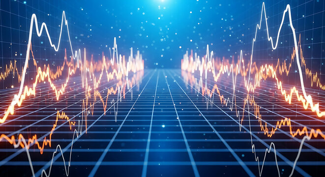 Abstract visualization of data analysis with glowing lines and grid, representing technology and innovation