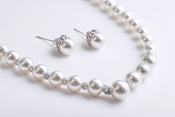 Obraz premium Elegance in Pearls: A stunning necklace and matching earrings of luminous pearls, exuding sophistication and timeless beauty, are showcased. 