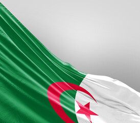 Algeria flag waving on grey background. Algeria national flag for independence day.