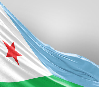 Djibouti flag waving on grey background. Djibouti national flag for independence day. - Powered by Adobe