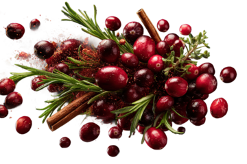 Vibrant cranberries burst with rosemary and cinnamon for festive holiday flavor and aroma