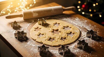 Baking homemade star cookies for festive holiday season