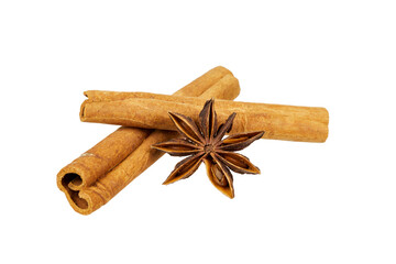 cinnamon sticks and anise star isolated on white or transparent png