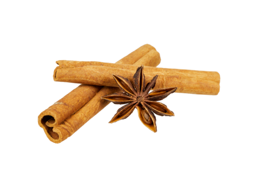 cinnamon sticks and anise star isolated on white or transparent png