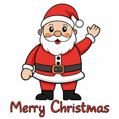 Cute cartoon santa claus waving and saying merry christmas isolated on white background