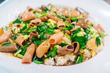 Yantai's signature dish: Sea Intestine Rice Bowl