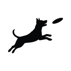 Silhouette of a dog jumping to catch a frisbee
