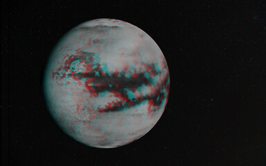 3D anaglyph image of Saturn's satellite Titan (radar view). Includes NASA data. View with red/cyan glasses.
