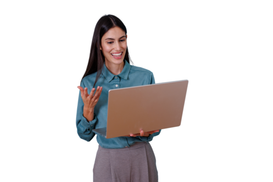 Woman having a video call on laptop, communicating online, remote work, virtual meeting, professional discussion