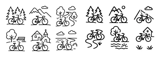 Bicycle Tourism Doodle Grid