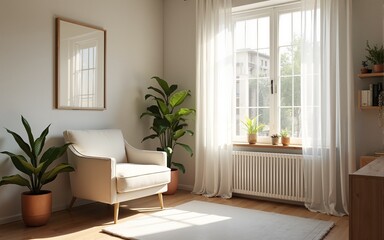 Fototapeta premium serene uncluttered therapist office with soft lighting inviting armchair and gentle atmosphere. High quality