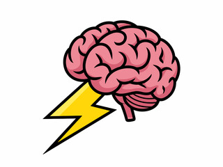 This energetic illustration depicts a vibrant, stylized brain with a lightning bolt, symbolizing intelligence, creativity, and sudden inspiration in a catchy way.