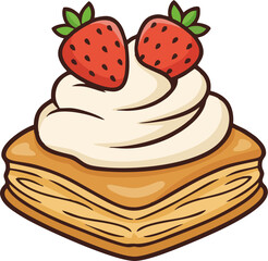Strawberry Puff Pastry with Whipped Cream Vector
