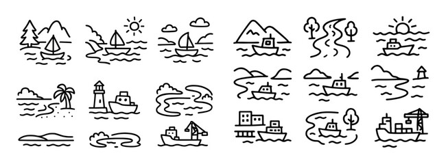 Fototapeta premium Boat Trip Doodle Icons