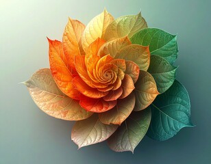 fibonacci day. vibrant leaf spiral gradient color change