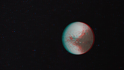 3D anaglyph image of Iapetus (natural satellite of Saturn). Includes NASA data. View with red/cyan glasses.