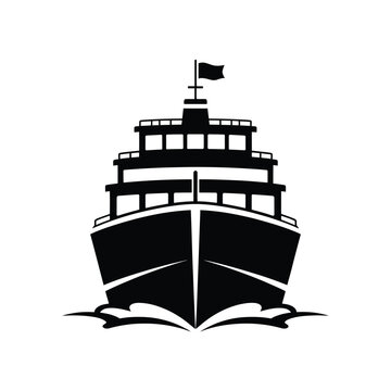 Front view silhouette of a large passenger ferry boat at sea