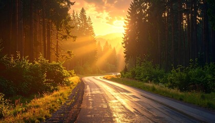 Golden Sunlight on a Forest Road.