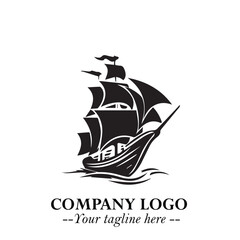 Ship Moving Fast Logo Symbol in Black on the White Background with Modern Maritime Design