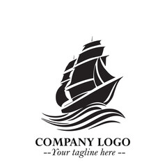 Ship Moving Fast Logo Symbol in Black on the White Background with Modern Maritime Design