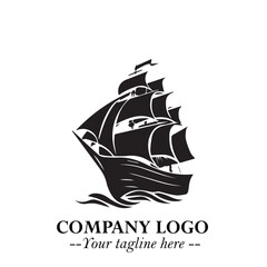 Ship Moving Fast Logo Symbol in Black on the White Background with Modern Maritime Design