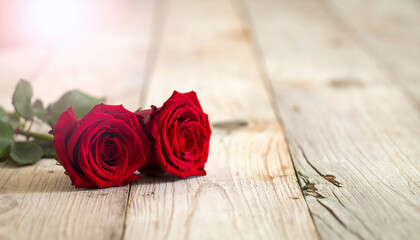 Red Roses on Rustic Wood