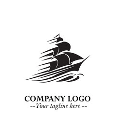 Obraz premium Ship Moving Fast Logo Symbol in Black on the White Background with Modern Maritime Design