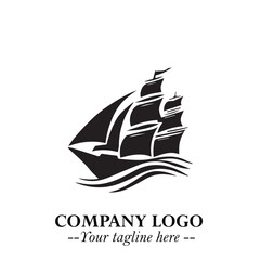 Ship Moving Fast Logo Symbol in Black on the White Background with Modern Maritime Design