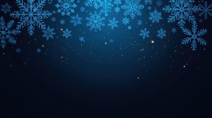 A dark blue background is framed at the top by a border of large blue and white snowflakes and fine, golden sparkling particles, creating a frosty winter header.